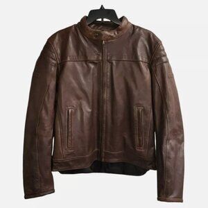 Sedici Mens Brown 100% Leather Removable Liner Heavy Motorcycle Jacket USA Sz 44